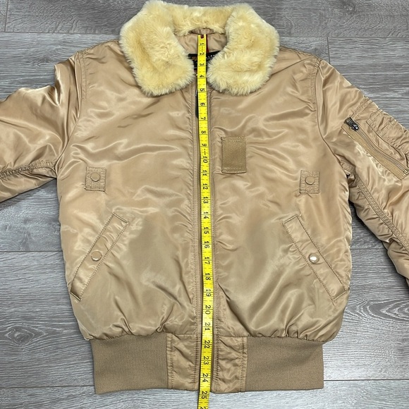 Alpha Industries B-15 Bomber Jacket Gold Nylon Removable Faux Fur Collar XS - Picture 10 of 16